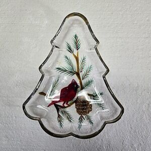 Vtg Celebrations Holiday Cardinal 10" Tree Plate Hand Painted Glass Dish NIB